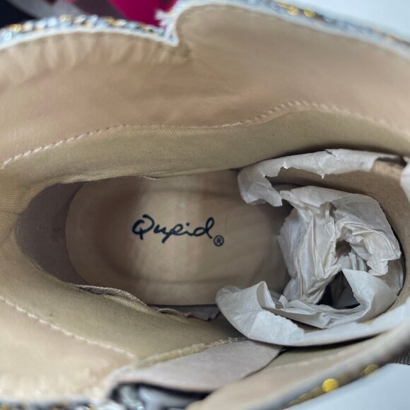 Qupid Glitter Sparkle Gold High Heel Boots Size 8.5 - Picture 7 of 7